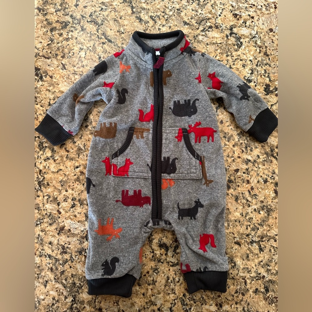 Carters Baby Fleece Zip Up Baby 3 Month‎ Animal Print Fall Cozy Comfy Cute